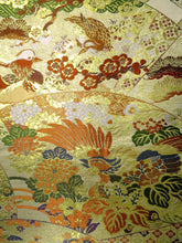 Load image into Gallery viewer, Maru Obi Vintage(1920-1950) Gold Green Phoenix Chrysanthemum Plum blossom Silk BB40W3
