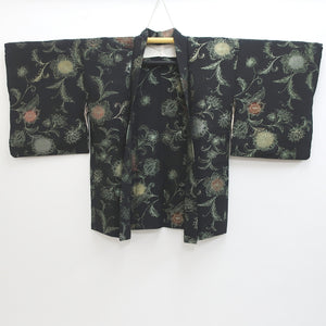 Haori Jacket Vintage(1950-1980) Black Flower Silk #9109D3