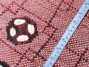 BCF#2504 Silk Kimono Fabric Vintage(1950-1980) Hand-stitched  Shibori     Red    190cm (74.8in)