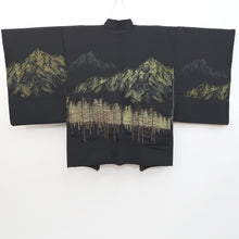 Load image into Gallery viewer, Haori Jacket Vintage(1950-1980) Black Gold Silver Mountain Landscape Silk #9540H2
