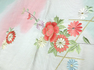 ACH#805 Silk Kimono Fabric Vintage Furisode Embroidery 70.9x13.4in(180x34cm)