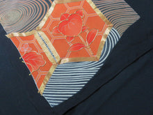 Load image into Gallery viewer, BCF#2722 Silk Tomesode Fabric Vintage(1950-1980) Circle Pattern Gold Black 105cm (41.3in)
