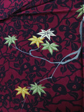 Load image into Gallery viewer, FF2606B Silk Kimono Fabric Vintage(1950-1980) Camellia Flower Wine Red 55.9x11.8in(142x30cm)
