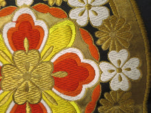 Load image into Gallery viewer, Fukuro Obi Vintage(1950-1980) Black Gold Chrysanthemum Silk BB26W2
