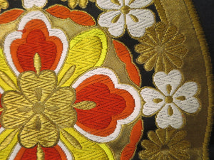 Fukuro Obi Vintage(1950-1980) Black Gold Chrysanthemum Silk BB26W2