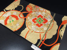 Load image into Gallery viewer, Fukuro Obi Vintage(1950-1980) Black Gold Tsuzumi Butterfly Silk BB110W7
