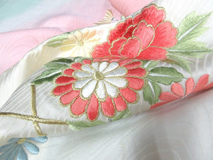 ACH#805 Silk Kimono Fabric Vintage Furisode Embroidery 70.9x13.4in(180x34cm)