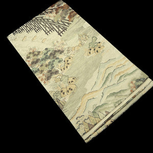 Fukuro Obi Gold Landscape Bridge Silk BB238V4