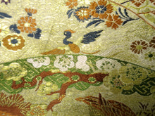 Load image into Gallery viewer, Maru Obi Vintage(1920-1950) Gold Green Phoenix Chrysanthemum Plum blossom Silk BB40W3
