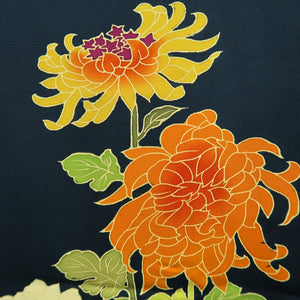 Haori Jacket Vintage(1950-1980) Black Chrysanthemum Silk #9502H1
