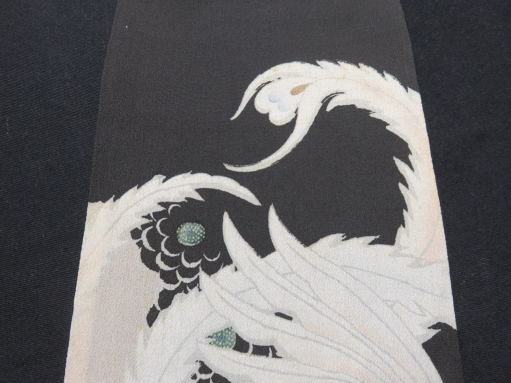 BCF#2595 Silk Tomesode Fabric Vintage(1920-1950) Phoenix Birds Black 90cm (35.4in)