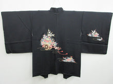 Load image into Gallery viewer, Haori Jacket Vintage(1950-1980) Black Fully Embroidered Ume Kiku Silk #7773K4
