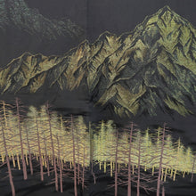 Load image into Gallery viewer, Haori Jacket Vintage(1950-1980) Black Gold Silver Mountain Landscape Silk #9540H2
