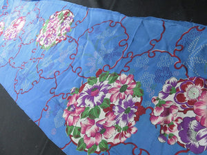BCF#2806 Silk Kimono Fabric Vintage(1920-1950) Flower Blue 100cm (39.4in)