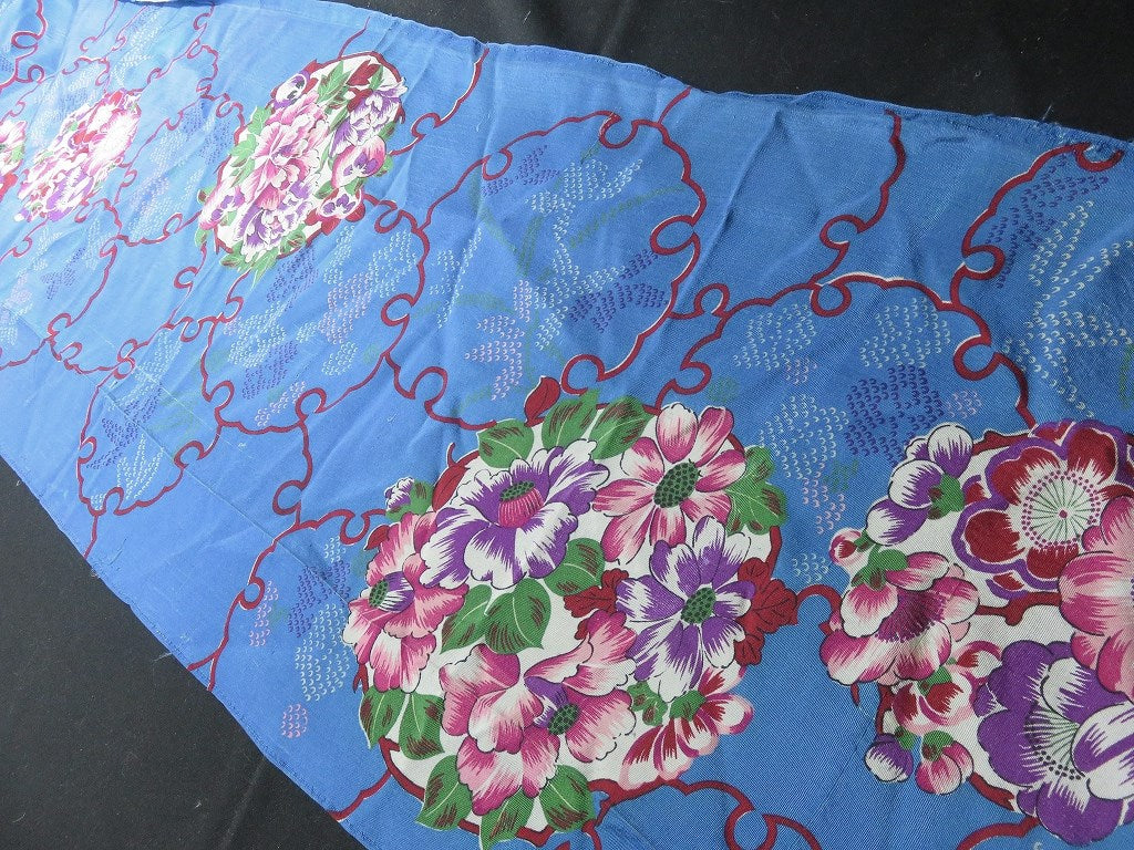 BCF#2806 Silk Kimono Fabric Vintage(1920-1950) Flower Blue 100cm (39.4in)