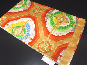 Fukuro Obi Vintage(1950-1980) Gold Orange Butterfly Silk BB7W1