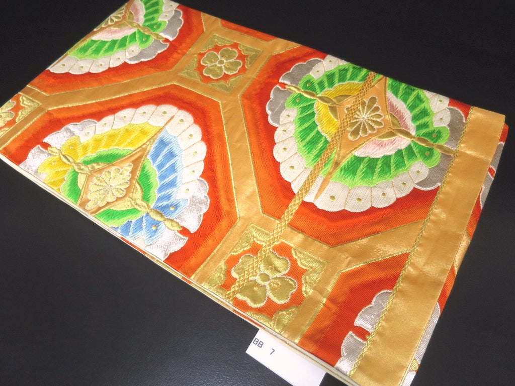Fukuro Obi Vintage(1950-1980) Gold Orange Butterfly Silk BB7W1