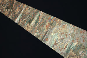 Fukuro Obi Gold Silver Green Landscape Tokaido Silk BB165W2