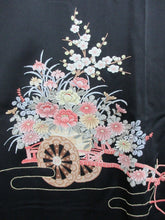 Load image into Gallery viewer, Haori Jacket Vintage(1950-1980) Black Fully Embroidered Ume Kiku Silk #7773K4
