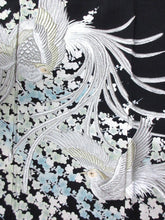 Load image into Gallery viewer, BCF#2901 Silk Tomesode Fabric Vintage(1950-1980) Embroidery Bird Plum Blossom Black 41.3x25.6in(105x65cm)
