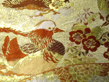 Load image into Gallery viewer, Maru Obi Vintage(1920-1950) Gold Green Phoenix Chrysanthemum Plum blossom Silk BB40W3
