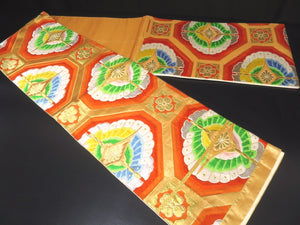 Fukuro Obi Vintage(1950-1980) Gold Orange Butterfly Silk BB7W1
