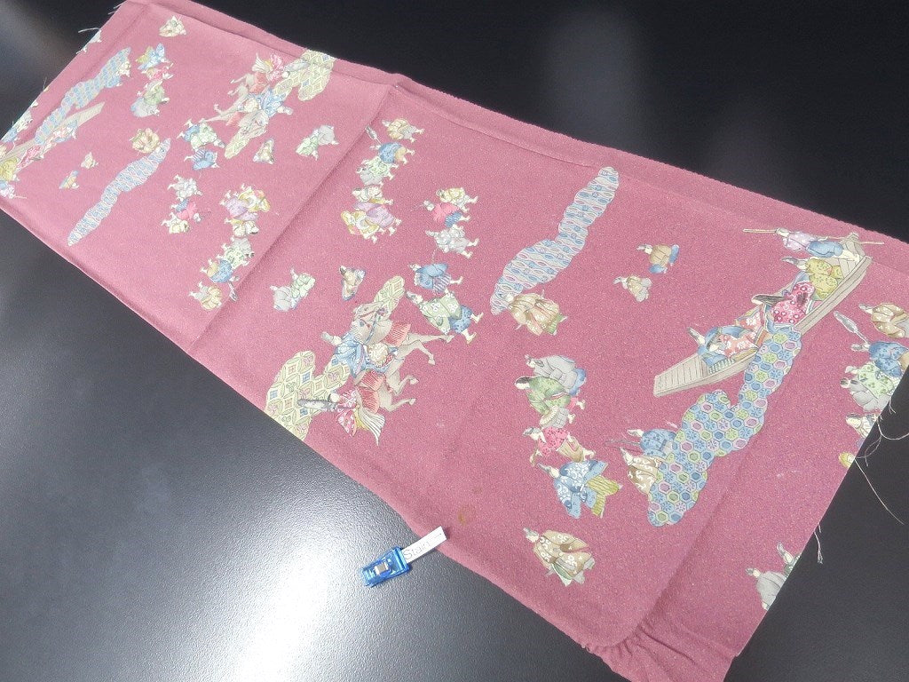 ACH#626a60 Silk Kimono Fabric Samurai Mauve Pink 39.4x13.4in(100x34cm)