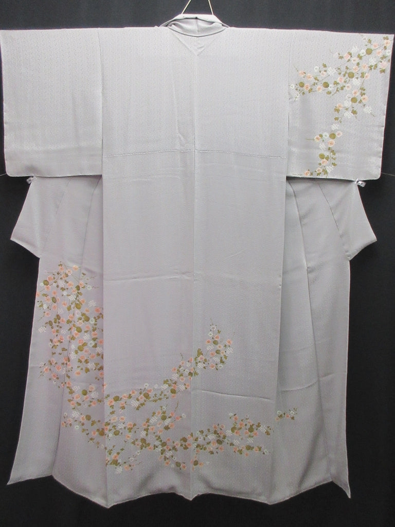 Kimono Light Gray Chrysanthemum Sayagata Tsukesage Silk #8248B5