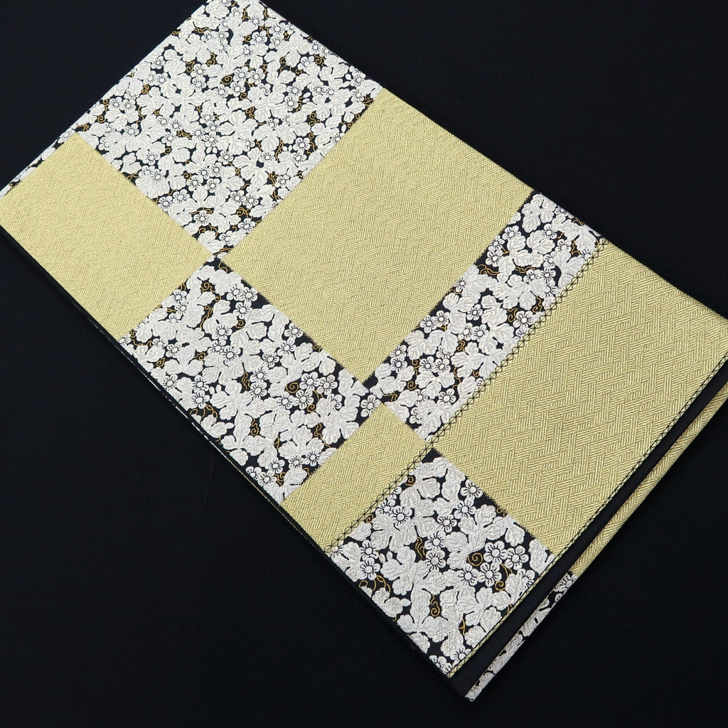 Fukuro Obi Black Gold Silver Flower Silk BB208V2