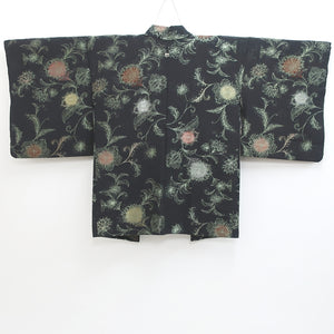 Haori Jacket Vintage(1950-1980) Black Flower Silk #9109D3