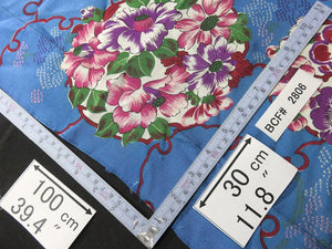 BCF#2806 Silk Kimono Fabric Vintage(1920-1950) Flower Blue 100cm (39.4in)