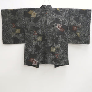 Haori Jacket Vintage(1950-1980) Black Silver Abstract art Silk #9566H3