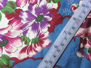 BCF#2806 Silk Kimono Fabric Vintage(1920-1950) Flower Blue 100cm (39.4in)