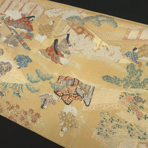 Fukuro Obi Vintage(1950-1980) Gold Heian Period Aristocrats Silk BB199V2