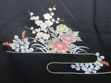 Load image into Gallery viewer, Haori Jacket Vintage(1950-1980) Black Fully Embroidered Ume Kiku Silk #7773K4
