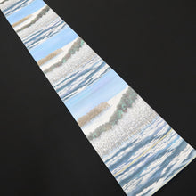 Load image into Gallery viewer, Fukuro Obi Vintage(1950-1980) Light Blue Minoru Sakuragi Winter Landscape Silk BB223V3
