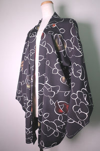 Haori Jacket Vintage(1950-1980) Black Flower Silk #8731J5