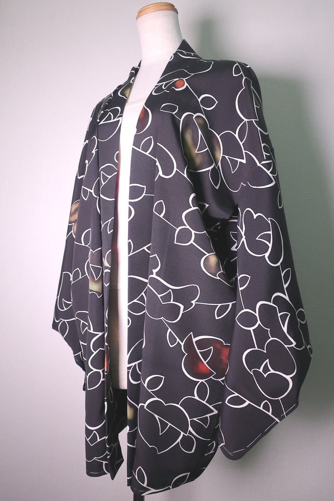 Haori Jacket Vintage(1950-1980) Black Flower Silk #8731J5