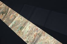 Load image into Gallery viewer, Fukuro Obi Gold Silver Green Landscape Tokaido Silk BB165W2
