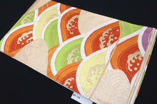 Load image into Gallery viewer, Fukuro Obi Vintage(1950-1980) Gold Green Orange Wave Silk BB145W9
