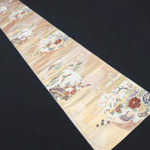 Load image into Gallery viewer, Fukuro Obi Vintage(1950-1980) White Gold Crane Birds Plum blossom Silk BB183V1
