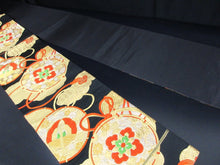 Load image into Gallery viewer, Fukuro Obi Vintage(1950-1980) Black Gold Tsuzumi Butterfly Silk BB110W7
