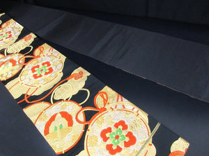 Fukuro Obi Vintage(1950-1980) Black Gold Tsuzumi Butterfly Silk BB110W7