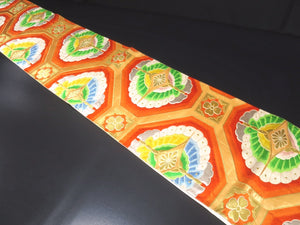 Fukuro Obi Vintage(1950-1980) Gold Orange Butterfly Silk BB7W1
