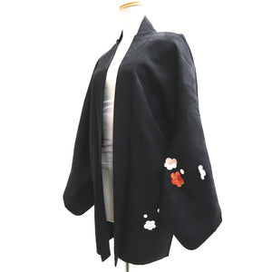 Haori Jacket Vintage(1950-1980) Black Embroidery Ume Branch Silk #9592H4