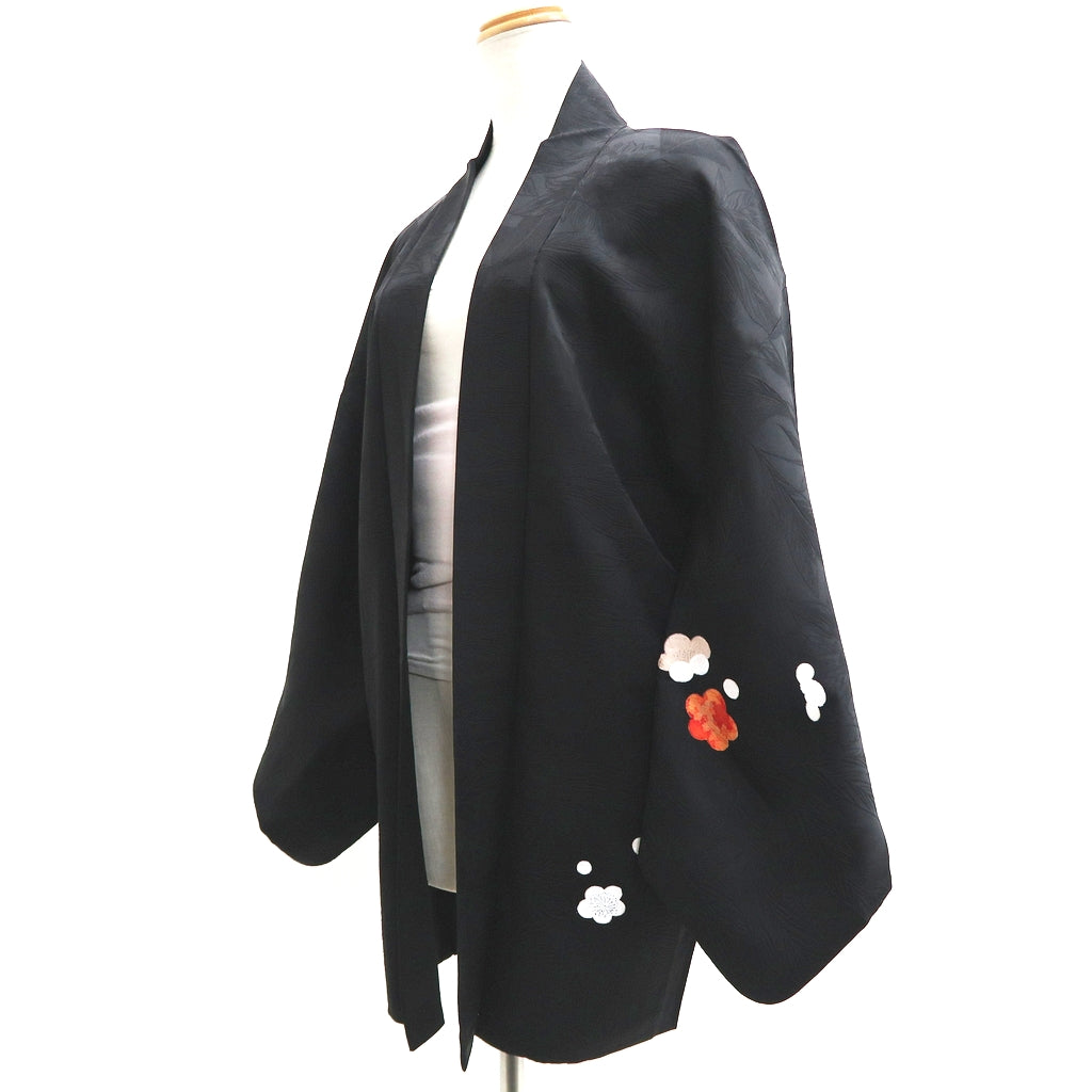 Haori Jacket Vintage(1950-1980) Black Embroidery Ume Branch Silk #9592H4