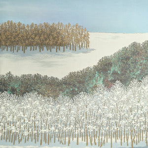 Fukuro Obi Vintage(1950-1980) Light Blue Minoru Sakuragi Winter Landscape Silk BB223V3