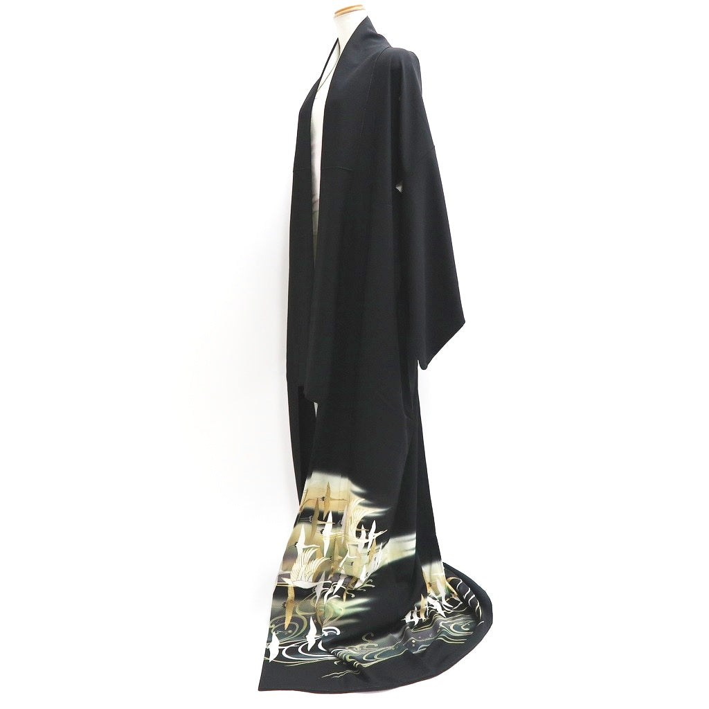 Tomesode Black Crane Birds Tall Silk #9313F2