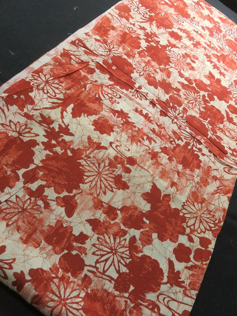 BCF#2863 Silk Kimono Fabric Vintage(1950-1980) Flower Red 140cm (55.1in)