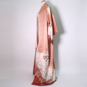 Kimono Salmon Cherry Blossom Folding Fan Silk #9139D4